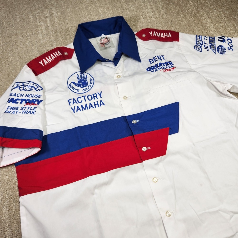 Vintage Yamaha Motocross Shirt Men XL Factory Racing Grand Prix USA Made Button